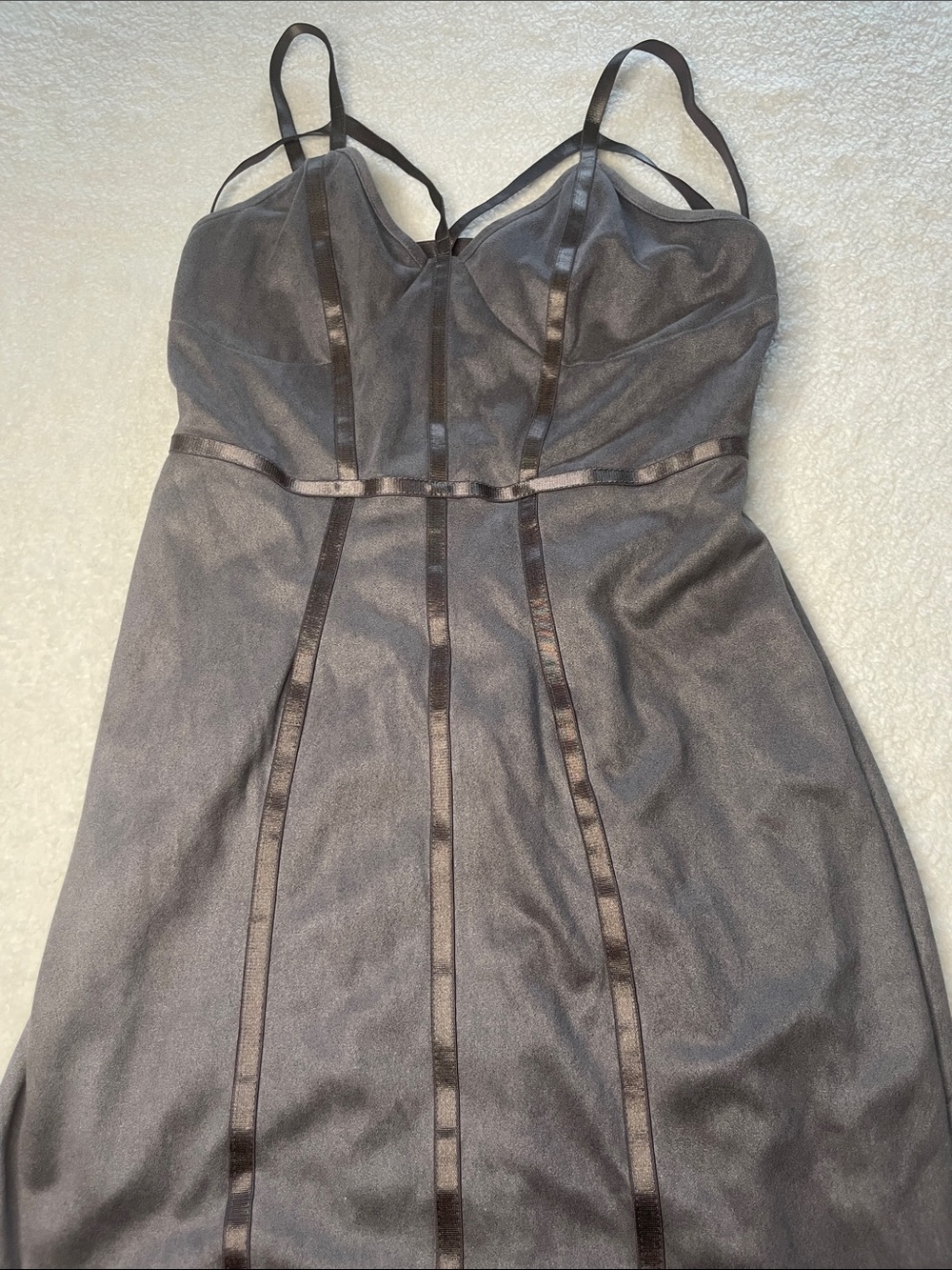 Windsor faux suede dusty purple Ribbon-Trim fitted Dress XS